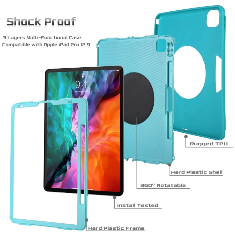 360 Degree Rotating Stand Hand Shoulder Strap TPU PC Cover Tablet Case for iPad PRO 12.9