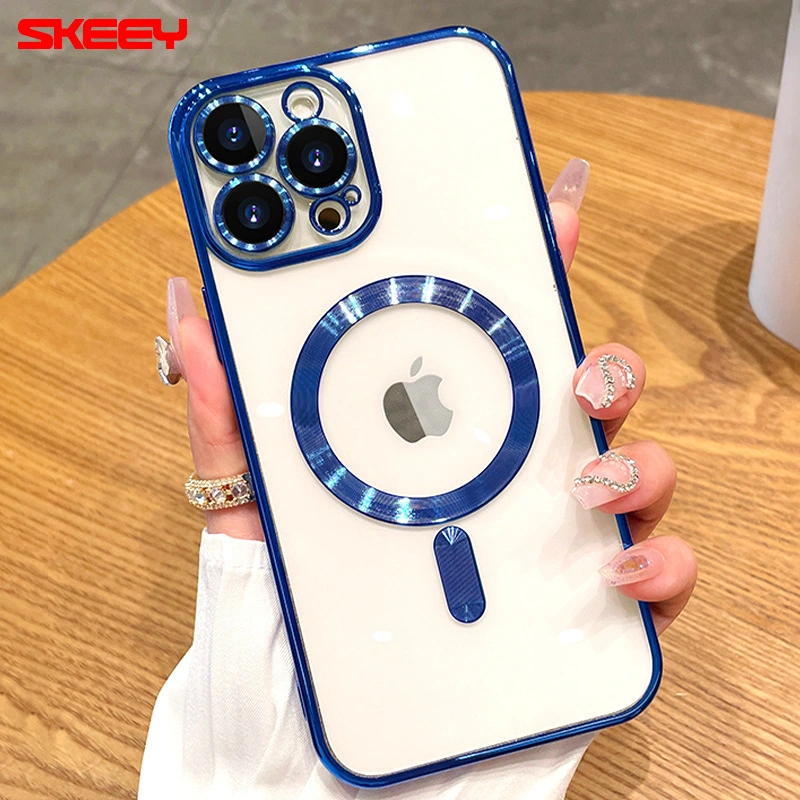 New iPhone 12 Electroplating Mobile Phone Case All-Inclusive Soft Shell Apple 14 Magnetic Suction with Glass Lens Film Protective Cover