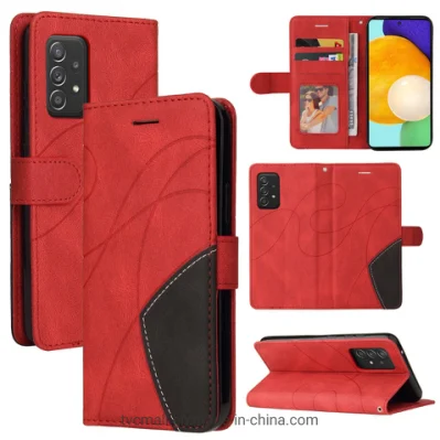 Kt Leather Series-1 Suporte Alça de Pulso Bicolor Emenda Estilo PU Couro Flip Carteira Folio Capa Capa para Telefone para Samsung Galaxy A52 4G/5g / A52s 5g - Vermelho