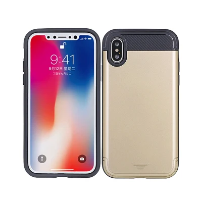 Carteira com suporte para cartão de crédito Capa rígida TPU+PC Wire Drawing Case para iPhone X