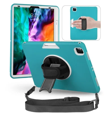 Estojo para tablet com proteção total em TPU à prova de choque para iPad PRO 12.9 com suporte giratório de 360 ​​graus alça de mão