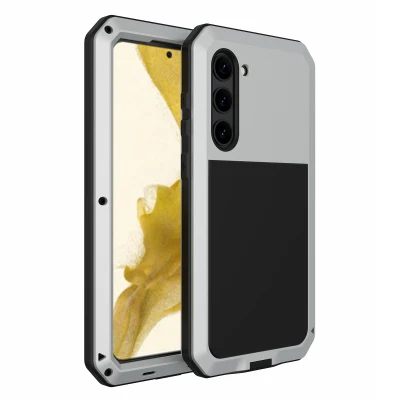 para Samsung Galaxy S23 Plus Capa de silicone + metal para celular, capa protetora anti-riscos com película de vidro temperado - prata